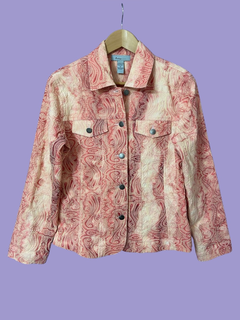 Analogy Pink Paisley Embroidered Button-Up Womens Medium Jean Jacket